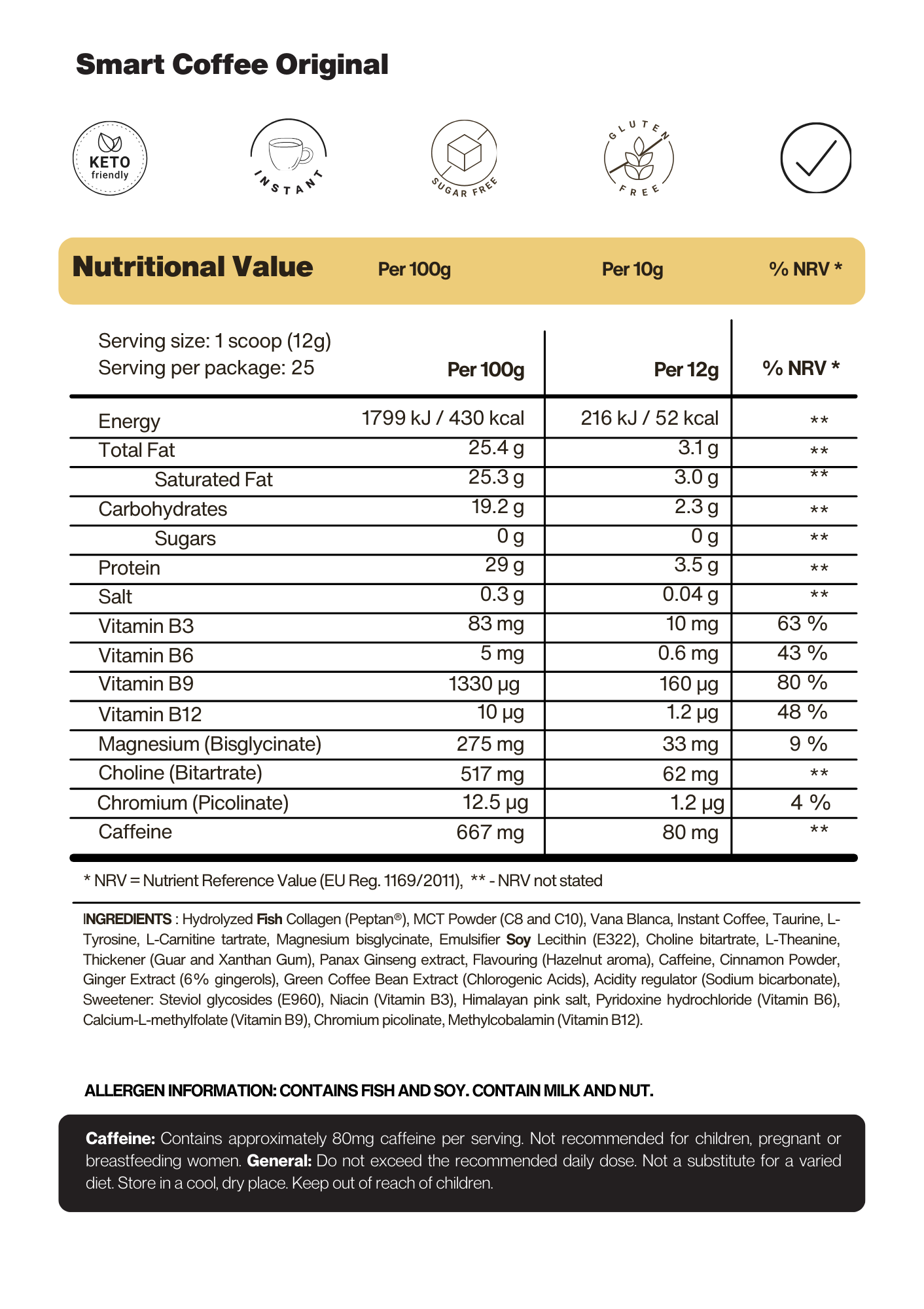 Smart Coffee - nutritional table